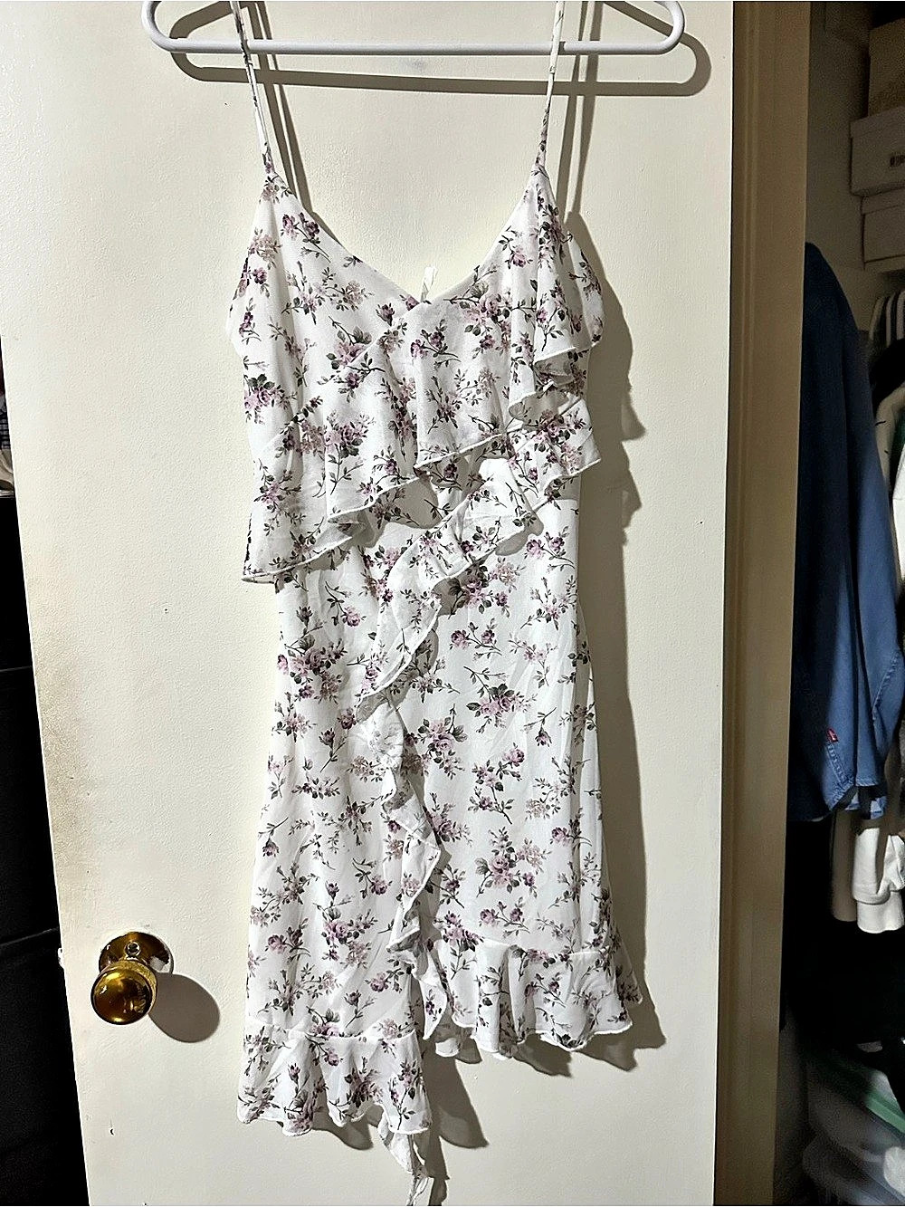 Frill Mini Dress Floral White & Pink